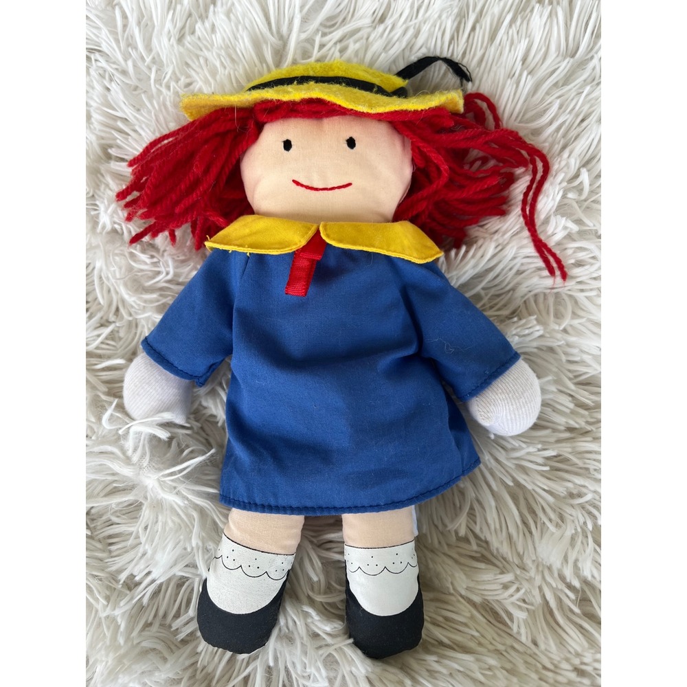 Eden Madeline Plush Doll 8 Inch Rag Doll Red Yarn Hair Blue Coat Hat Vintage